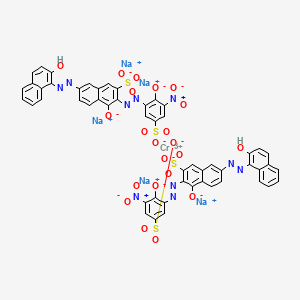 molecular formula C52H26CrN10O22S4.5Na<br>C52H26CrN10Na5O22S4 B12775518 pentasodium;chromium(3+);7-[(2-hydroxynaphthalen-1-yl)diazenyl]-3-[(3-nitro-2-oxido-5-sulfonatophenyl)diazenyl]-4-oxidonaphthalene-2-sulfonate CAS No. 159574-72-8