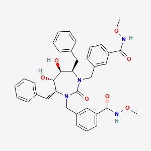 molecular formula C37H40N4O7 B12775538 Benzamide, 3,3'-(((4R,5S,6S,7R)-tetrahydro-5,6-dihydroxy-2-oxo-4,7-bis(phenylmethyl)-1H-1,3-diazepine-1,3(2H)-diyl)bis(methylene))bis(N-methoxy- CAS No. 153183-60-9