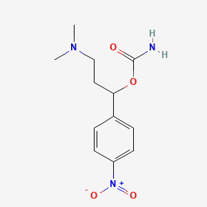 molecular formula C12H17N3O4 B12775549 alpha-(2-(Dimethylamino)ethyl)-p-nitrobenzyl alcohol carbamate (ester) CAS No. 88384-35-4