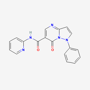 molecular formula C18H13N5O2 B12775601 Pyrazolo(1,5-a)pyrimidine-6-carboxamide, 1,7-dihydro-7-oxo-1-phenyl-N-2-pyridinyl- CAS No. 87948-57-0