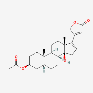molecular formula C25H34O5 B12775646 Carda-16,20(22)-dienolide, 3-(acetyloxy)-14-hydroxy-, (3beta,5beta)- CAS No. 13075-65-5