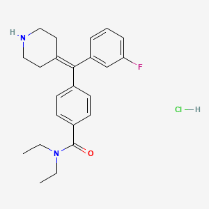 molecular formula C23H28ClFN2O B12775677 N,N-diethyl-4-[(3-fluorophenyl)-piperidin-4-ylidenemethyl]benzamide;hydrochloride CAS No. 209808-44-6