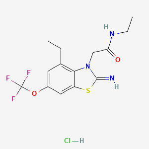 molecular formula C14H17ClF3N3O2S B12775725 N,N-Diethyl-2-imino-6-(trifluoromethoxy)-3(2H)-benzothiazoleacetamide monohydrochloride CAS No. 130997-71-6