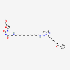 molecular formula C42H59N7O5 B12775807 Thymidine, 2',3'-didehydro-3'-deoxy-alpha-((12-((5-methyl-7-(7-oxo-7-phenylheptyl)imidazo(1,5-b)pyridazin-2-yl)amino)dodecyl)amino)- CAS No. 210469-33-3