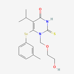 molecular formula C17H22N2O3SSe B12775813 4(1H)-Pyrimidinone, 2,3-dihydro-1-((2-hydroxyethoxy)methyl)-5-(1-methylethyl)-6-((3-methylphenyl)seleno)-2-thioxo- CAS No. 172255-81-1