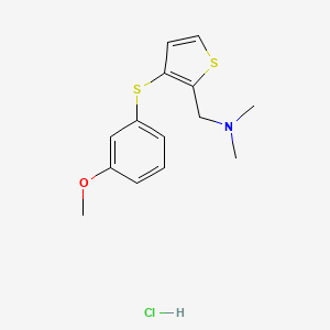 molecular formula C14H18ClNOS2 B12776353 2-Thiophenemethanamine, 3-((3-methoxyphenyl)thio)-N,N-dimethyl-, hydrochloride CAS No. 134478-61-8