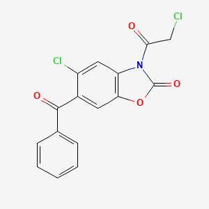 molecular formula C16H9Cl2NO4 B12776356 2(3H)-Benzoxazolone, 6-benzoyl-5-chloro-3-(chloroacetyl)- CAS No. 95923-43-6