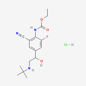 molecular formula C16H23ClFN3O3 B12776375 Ethyl (2-cyano-4-(2-t-butylamino-1-hydroxyethyl)-6-fluorophenyl)carbamate hydrochloride CAS No. 75115-21-8