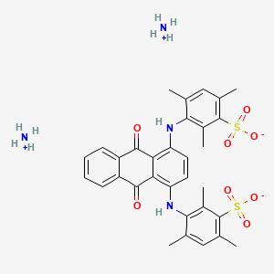 molecular formula C32H36N4O8S2 B12776502 Benzenesulfonic acid, 3,3'-((9,10-dihydro-9,10-dioxo-1,4-anthracenediyl)diimino)bis(2,4,6-trimethyl-, diammonium salt CAS No. 79373-34-5