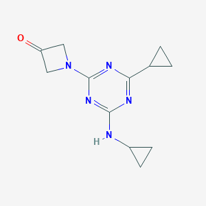 molecular formula C12H15N5O B127767 3-Azetidinone, 1-(4-cyclopropyl-6-(cyclopropylamino)-1,3,5-triazin-2-yl)- CAS No. 148312-49-6