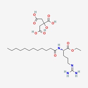 molecular formula C26H48N4O10 B12776709 Ethyl-N-alpha-lauroyl-L-arginate citrate CAS No. 153217-76-6
