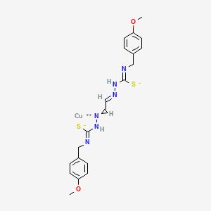 molecular formula C20H22CuN6O2S2 B12776739 Copper, ((2,2'-(1,2-ethanediylidene)bis(N-((4-methoxyphenyl)methyl)hydrazinecarbothioamidato))(2-)-N(sup 2),N(sup 2'),S,S')-, (SP-4-2)- CAS No. 123988-72-7
