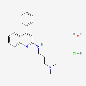 molecular formula C20H26ClN3O B12776772 Quinoline, 2-((3-(dimethylamino)propyl)amino)-4-phenyl-, monohydrochloride, monohydrate CAS No. 97633-93-7