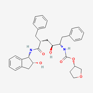 molecular formula C33H38N2O6 B12776794 Carbamic acid, ((1S,2S,4R)-5-(((1S,2R)-2,3-dihydro-2-hydroxy-1H-inden-1-yl)amino)-2-hydroxy-5-oxo-1,4-bis(phenylmethyl)pentyl)-, (3S)-tetrahydro-3-furanyl ester CAS No. 145631-03-4