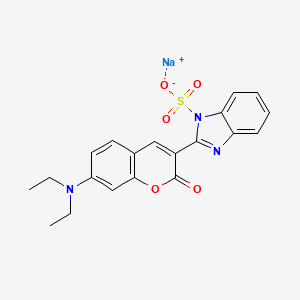 molecular formula C20H18N3NaO5S B12777126 Sodium 2-(7-(diethylamino)-2-oxo-2H-1-benzopyran-3-yl)-1H-benzimidazolesulphonate CAS No. 70267-73-1