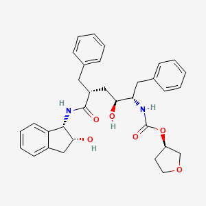 molecular formula C33H38N2O6 B12777145 Carbamic acid, (5-((2,3-dihydro-2-hydroxy-1H-inden-1-yl)amino)-2-hydroxy-5-oxo-1,4-bis(phenylmethyl)pentyl)-, tetrahydro-3-furanyl ester, (1S-(1alpha(1R*(S*),2R*,4S*),2alpha))- CAS No. 145680-03-1