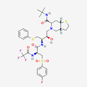 molecular formula C33H42F4N4O6S3 B12777229 Thieno(3,2-c)pyridine-6-carboxamide, N-(1,1-dimethylethyl)-5-(3-((3-((4-fluorophenyl)sulfonyl)-1-oxo-2-((trifluoroacetyl)amino)propyl)amino)-2-hydroxy-4-(phenylthio)butyl)octahydro-, (3aR-(3aalpha,5(2R*,3R*(S*)),6beta,7aalpha))- CAS No. 169168-50-7
