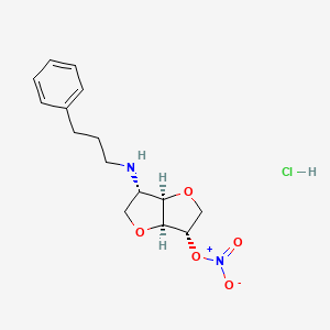 molecular formula C15H21ClN2O5 B12777360 [(3S,3aR,6S,6aS)-3-(3-phenylpropylamino)-2,3,3a,5,6,6a-hexahydrofuro[3,2-b]furan-6-yl] nitrate;hydrochloride CAS No. 81786-46-1