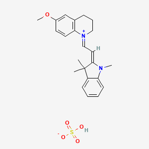 molecular formula C23H28N2O5S B12777385 hydrogen sulfate;6-methoxy-1-[(2E)-2-(1,3,3-trimethylindol-2-ylidene)ethylidene]-3,4-dihydro-2H-quinolin-1-ium CAS No. 73545-22-9