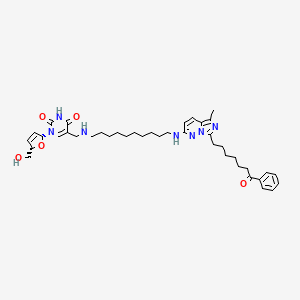 molecular formula C40H55N7O5 B12777386 Thymidine, 2',3'-didehydro-3'-deoxy-alpha-((10-((5-methyl-7-(7-oxo-7-phenylheptyl)imidazo(1,5-b)pyridazin-2-yl)amino)decyl)amino)- CAS No. 210469-32-2