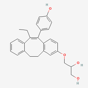 molecular formula C27H28O4 B12777434 1,2-Propanediol, 3-((6-ethyl-5-(p-hydroxyphenyl)-11,12-dihydrodibenzo(a,e)cycloocten-2-yl)oxy)- CAS No. 85850-95-9