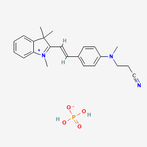molecular formula C23H26N3.H2O4P<br>C23H28N3O4P B12777498 dihydrogen phosphate;3-[N-methyl-4-[(E)-2-(1,3,3-trimethylindol-1-ium-2-yl)ethenyl]anilino]propanenitrile CAS No. 72208-21-0
