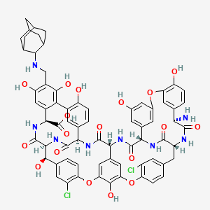 molecular formula C69H62Cl2N8O18 B12777547 (1S,2R,19R,22S,34S,37R,40R,52S)-48-[(2-adamantylamino)methyl]-22-amino-5,15-dichloro-2,26,31,44,47,49,64-heptahydroxy-21,35,38,54,56,59-hexaoxo-7,13,28-trioxa-20,36,39,53,55,58-hexazaundecacyclo[38.14.2.23,6.214,17.219,34.18,12.123,27.129,33.141,45.010,37.046,51]hexahexaconta-3,5,8,10,12(64),14,16,23(61),24,26,29(60),30,32,41(57),42,44,46,48,50,62,65-henicosaene-52-carboxylic acid 