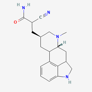 molecular formula C19H24N4O B12777586 Ergoline-8-propionamide, 2,3-dihydro-alpha-cyano-6-methyl-, (8-beta)- CAS No. 88159-11-9
