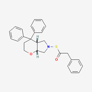 molecular formula C27H27NO2S B12777604 Thiopyrano(2,3-c)pyrrole, octahydro-4,4-diphenyl-6-(phenylacetyl)-, cis-(+-)- CAS No. 146674-54-6