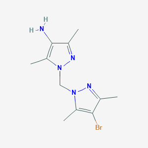 molecular formula C11H16BrN5 B1277770 1-[(4-bromo-3,5-dimethyl-1H-pyrazol-1-yl)methyl]-3,5-dimethyl-1H-pyrazol-4-amine CAS No. 956441-24-0