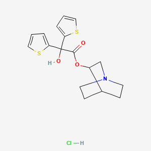 molecular formula C17H20ClNO3S2 B12777704 Quinuclidine, 3-((alpha,alpha-di-2-thienylglycoloyl)oxy)-, hydrochloride CAS No. 54262-19-0