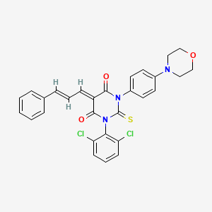 molecular formula C29H23Cl2N3O3S B12777747 1-(2,6-Dichlorophenyl)-3-(4-morpholinophenyl)-5-(3-phenyl-2-propenylidene)thiobarbituric acid CAS No. 121608-37-5