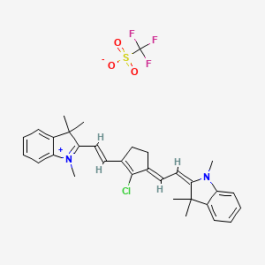 molecular formula C32H34ClF3N2O3S B12777765 (2E)-2-[(2E)-2-[2-chloro-3-[(E)-2-(1,3,3-trimethylindol-1-ium-2-yl)ethenyl]cyclopent-2-en-1-ylidene]ethylidene]-1,3,3-trimethylindole;trifluoromethanesulfonate CAS No. 128433-68-1
