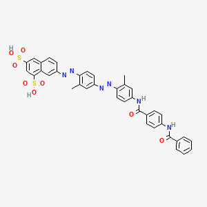 molecular formula C38H30N6O8S2 B12777792 1,3-Naphthalenedisulfonic acid, 7-[[4-[[4-[[4-(benzoylamino)benzoyl]amino]-2-methylphenyl]azo]-2-methylphenyl]azo]- CAS No. 73287-69-1