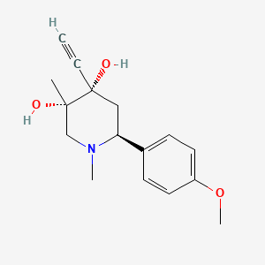 molecular formula C16H21NO3 B12777809 trans-1,3-Dimethyl-4-ethynyl-6-(4-methoxyphenyl)-3,4-piperidinediol CAS No. 120729-74-0