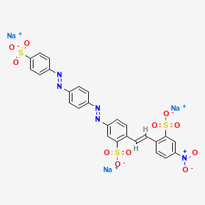 molecular formula C26H16N5Na3O11S3 B12778053 Trisodium 2-(2-(4-nitro-2-sulphonatophenyl)vinyl)-5-((4-((4-sulphonatophenyl)azo)phenyl)azo)benzenesulphonate CAS No. 74764-74-2
