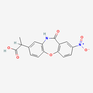 molecular formula C16H12N2O6 B12778084 10,11-Dihydro-alpha-methyl-2-nitro-11-oxodibenz(b,f)(1,4)oxazepine-8-acetic acid CAS No. 109790-30-9