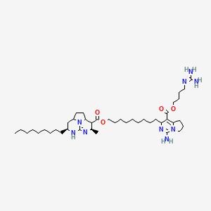 molecular formula C42H73N9O4 B12778168 1H-5,6,8b-Triazaacenaphthylene-3-carboxylic acid, 2,2a,3,4,5,7,8,8a-octahydro-4-methyl-7-nonyl-, 9-(1-amino-4-((4-((aminoiminomethyl)amino)butoxy)carbonyl)-3,5,6,7-tetrahydropyrrolo(1,2-c)pyrimidin-3-yl)nonyl ester, (2aalpha,3beta,4beta,7alpha,8abeta)- CAS No. 147664-18-4