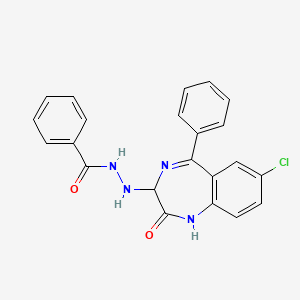 molecular formula C22H17ClN4O2 B12778196 7-Chloro-5-phenyl-3-benzoylhydrazino-2,3-dihydro-1H-1,4-benzodiazepin-2-one CAS No. 84044-24-6