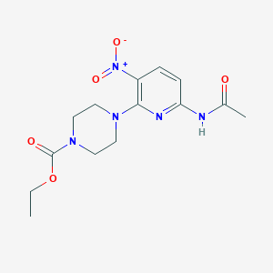 molecular formula C14H19N5O5 B12778235 1-(6-Acetylamino-3-nitro-2-pyridyl)-4-ethoxycarbonylpiperazine CAS No. 75167-23-6