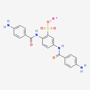 molecular formula C20H17KN4O5S B12778294 Benzenesulfonic acid, 2,5-bis((p-aminobenzoyl)amino)-, potassium salt CAS No. 74411-34-0