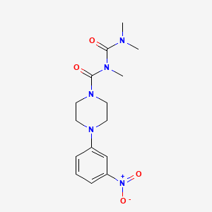 molecular formula C15H21N5O4 B12778377 1-Piperazinecarboxamide, N-((dimethylamino)carbonyl)-N-methyl-4-(3-nitrophenyl)- CAS No. 80712-34-1
