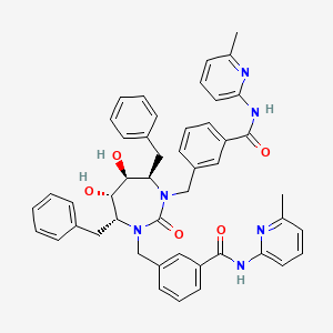 molecular formula C47H46N6O5 B12778466 Benzamide, 3,3'-(((4R,5S,6S,7R)-tetrahydro-5,6-dihydroxy-2-oxo-4,7-bis(phenylmethyl)-1H-1,3-diazepine-1,3(2H)-diyl)bis(methylene))bis(N-(6-methyl-2-pyridinyl)- CAS No. 183854-97-9