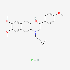 molecular formula C25H34ClNO4 B12778522 Benzenemethanol, alpha-(((cyclopropylmethyl)(1,2,3,4-tetrahydro-6,7-dimethoxy-2-naphthalenyl)amino)methyl)-4-methoxy-, hydrochloride CAS No. 116680-65-0