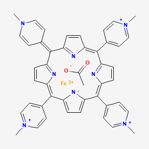 molecular formula C46H39FeN8O2+4 B12778682 Iron(4+), (acetato-O)((4,4',4'',4'''-(21H,23H-porphine-5,10,15,20-tetrayl)tetrakis(1-methylpyridiniumato))(2-)-N21,N22,N23,N24)-, (SP-5-12)- CAS No. 119237-31-9