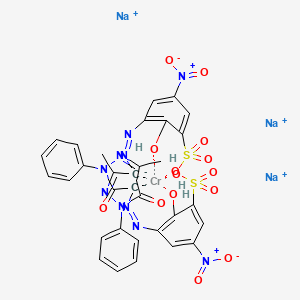 molecular formula C32H24CrN10Na3O14S2+ B12778725 Trisodium bis(3-((4,5-dihydro-3-methyl-5-oxo-1-phenyl-1H-pyrazol-4-yl)azo)-2-hydroxy-5-nitrobenzenesulphonato(3-))chromate(3-) CAS No. 55809-98-8