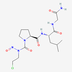molecular formula C16H27ClN6O5 B12778745 Glycinamide, 1-(((2-chloroethyl)nitrosoamino)carbonyl)-L-prolyl-L-leucyl- CAS No. 83472-41-7