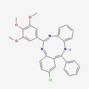 molecular formula C29H24ClN3O3 B12778764 2-Chloro-13-phenyl-6-(3,4,5-trimethoxyphenyl)-5H-dibenzo(d,h)(1,3,6)triazonine CAS No. 103687-01-0