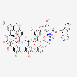 molecular formula C73H55Cl2N7O20 B12778783 Ristomycin A aglycone, 22,31-dichloro-7-demethyl-64-O-demethyl-19-deoxy-N15-((9H-fluoren-9-ylmethoxy)carbonyl)- 