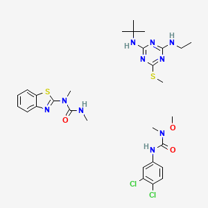 molecular formula C29H40Cl2N10O3S2 B12778788 Linuron-methabenzthiazuron-terbutryne mixt. CAS No. 64664-21-7